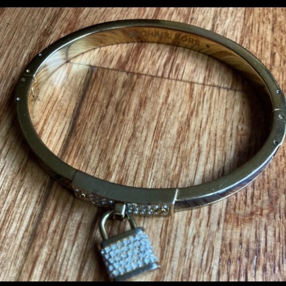 Michael Kors crystal and pave gold toned hinged padlock bracelet - Picture 2 of 10